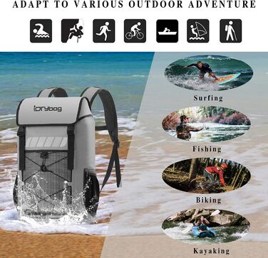 Водонепроникний рюкзак IDRYBAG для чоловіків, 25L - ідеальний для каякінгу та піших прогулянок (сірий)
