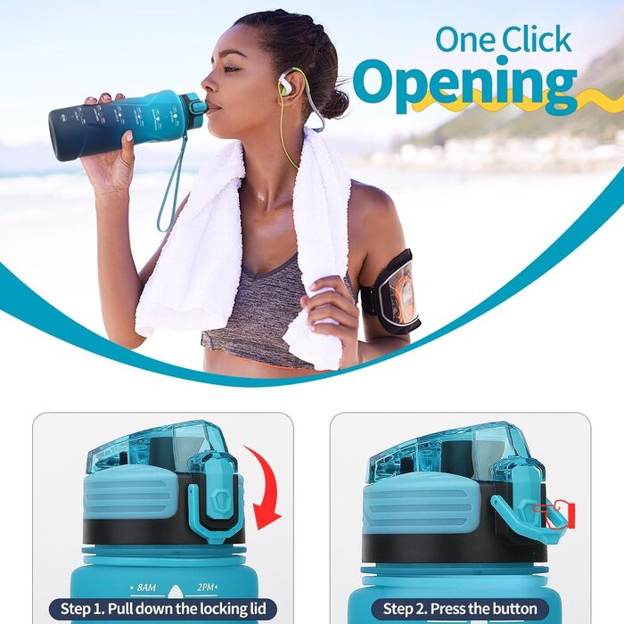 Дитяча спортивна пляшка для води 1500 мл, Tritan, без BPA, з маркуванням часу, витіканнями, для школи, спортзалу (темно-зелений/темно-синій)