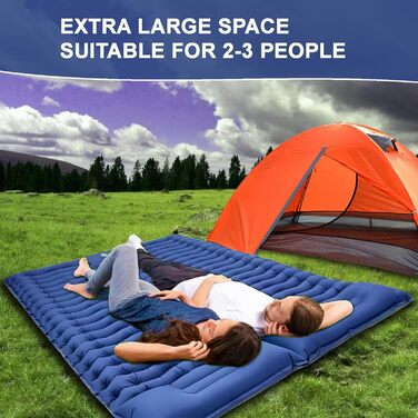 Саморозкладальний килимок для кемпінгу YuanDiann 200x140 см на 2 особи, ультралегкий, з помпою та подушкою, блакитний