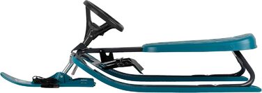Санки STIGA Snowracer Iconic для дітей від 5 років, міцна сталева рама, гальмо, буксирувальний трос, до 80 кг, синьо-зелені/чорні — ідеальні для зимових розваг