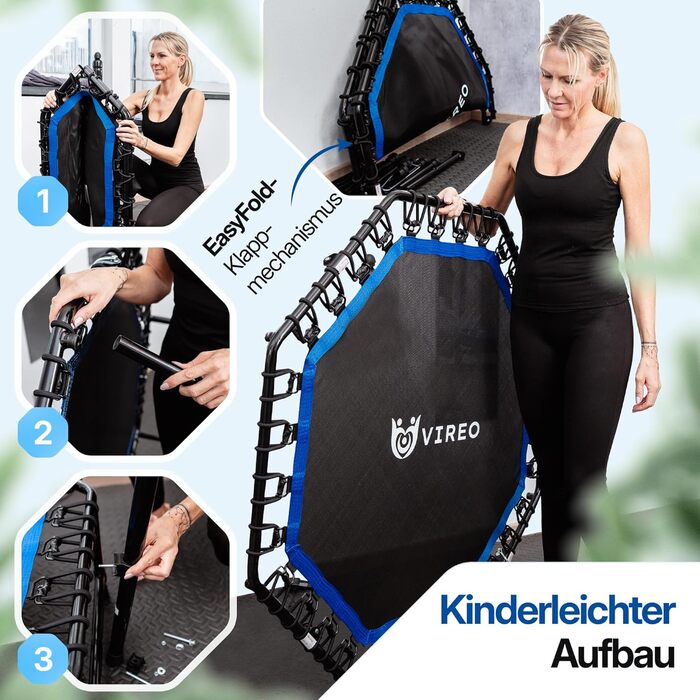 Батут фітнес VIREO для дорослих 102 см, до 150 кг, складаний, з ручкою, гумовими стрічками, для дому