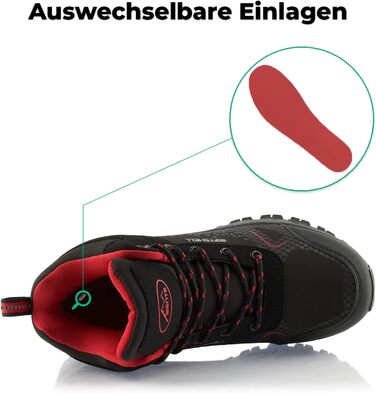 Черевики для туризму жіночі та чоловічі, зимові, водовідштовхувальні, чорно-червоні (36 EU)