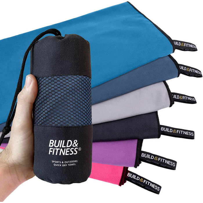Рушник мікрофібра Build & Fitness: Швидковисихаючий, компактний, надзвичайно поглинаючий, легкий. Ідеальний для подорожей, пляжу та спорту (180x90 см, темно-синій)