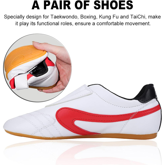 Таекундо - спортивні кросівки, унісекс, дихаючі, для боксу, кунг-фу, тай-чі, фітнесу, гімнастики, легкі, для дітей та дорослих (36 - білий та червоний)