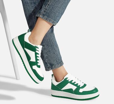 Жіночі кеди LUCKY STEP з блискучими стразами, шкіряні низькі кеди на шнурівках, зручні для прогулянок (40 EU, зелено-білі)