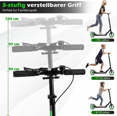 COSTWAY Розкладний самокат для дітей та дорослих, зелений, з дзвіночком та підставкою, до 100 кг