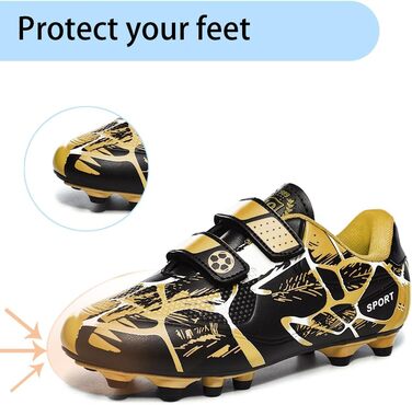 Дитячі футбольні бутси для хлопчиків та дівчаток, бутси для тренувань на штучному газоні, спортивне взуття, шипи, унісекс, 35 EU, чорний/золотий