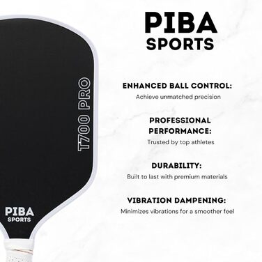Професійна ракетка для піклболу PIBA Sports PRO, T700 карбон, 16 мм стільникова структура, шорстка поверхня для топ-спіну, подовжена ручка, легка та точна, для досвідчених і професіоналів