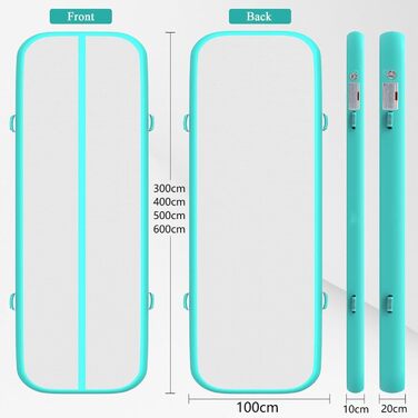 Надувна гімнастична мат для тренувань 300x100x10 см (3/4/5/6 м) - Mint Green