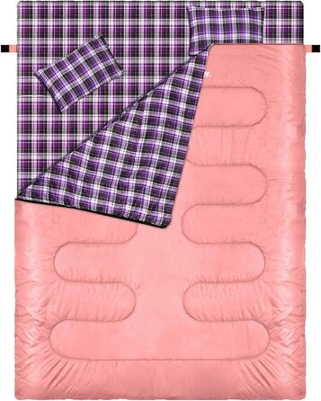 Сплячий мішок Outdoor Sportneer для двох осіб: спальний мішок 2.75 кг для дорослих, 3 сезони, 220x150 см, з 2 подушками (без фланелевої підкладки), рожевий