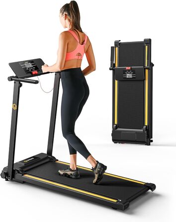 Біговий доріжка UREVO для дому, 2.25PS, складана з 12 режимами HIIT, компактна Mini Treadmill для дому/офісу, LCD-дисплей, чорно-помаранчевий