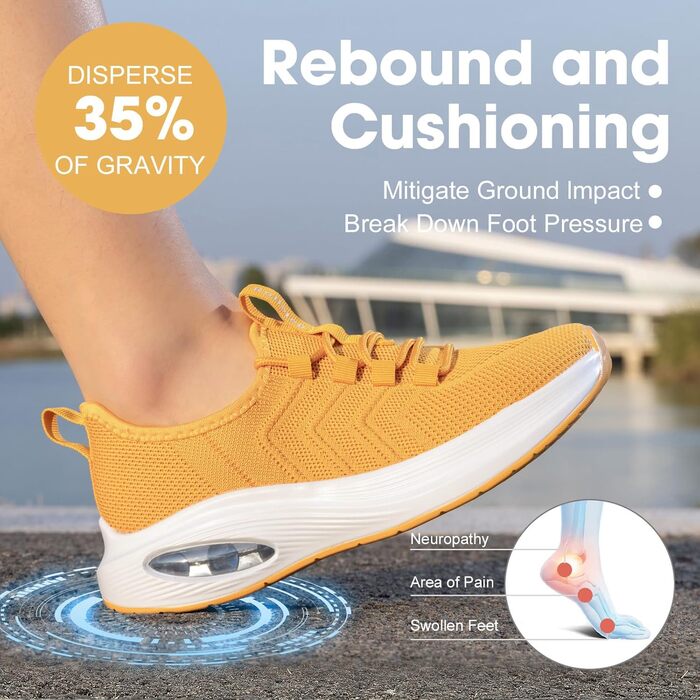 Жіночі кросівки з широкою передньою частиною та підтримкою стопи - для бігу, тренувань, занять у залі та прогулянок. Колір: жовтий, розмір 38 EU.