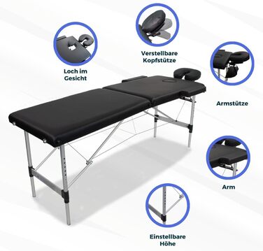 Складаний масажний стіл Mobiclinic® CA-01 Light: алюміній, штучна шкіра, регулювання висоти, 186x60 см, 150 кг, з сумкою