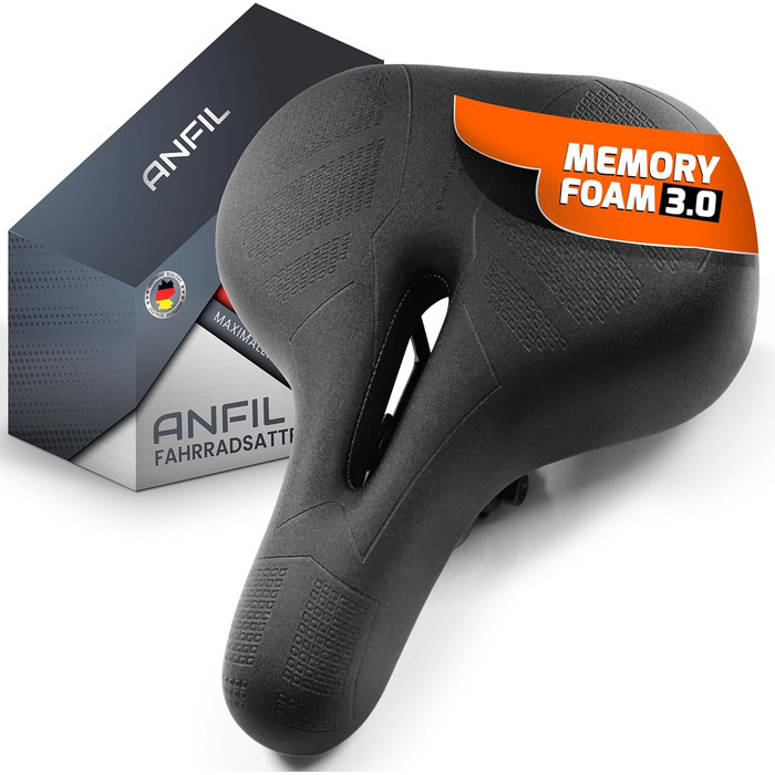 ANFIL® Велосипедне сідло - Максимальний комфорт - Ергономічне сідло з Memory Foam 3.0 - для жінок та чоловіків - Зручне та м'яке - з оптимізованим розподілом тиску для тривалих поїздок (City)