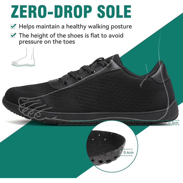 Босижні кросівки для жінок та чоловіків, мінімалістичні босижні взуття з широкою передньою частиною та нульовим перепадом, легкі дихаючі кросівки для фітнесу, хайкінгу, бігу та повсякденного носіння 40 EU широкі чорні 1125