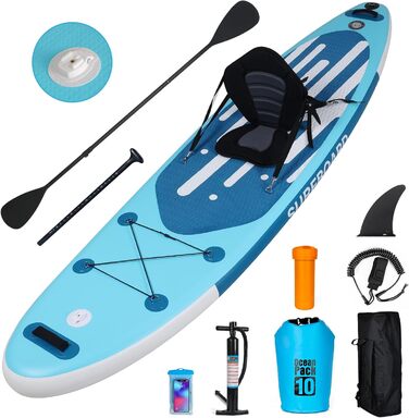 Надувна SUP-дошка YU YUSING 320/335x76x16,5 см з регульованим веслом, насосом, рюкзаком, страховочним шнуром, водонепроникною сумкою, для серфінгу, вантажопідйомність 150 кг
