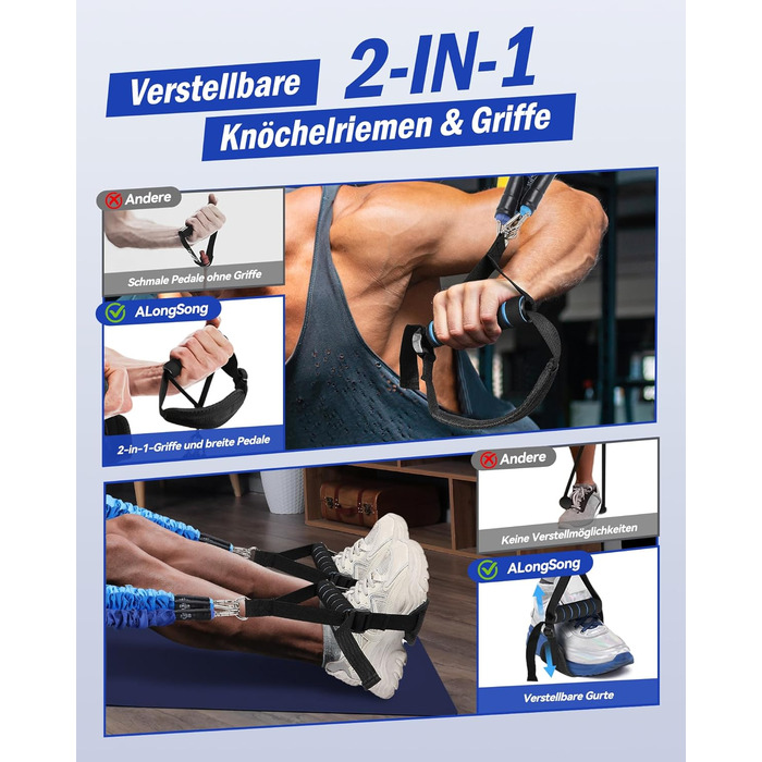 Набір для пілатесу з еластичними стрічками та стержнем, 4 рівні опору (180LBS/140LBS/240LBS/360LBS), для фітнесу, йоги, тренажерного залу, колір градієнт блакитний