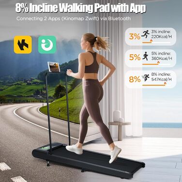 Біговий доріжка AiQInu для дому, 2.5HP, Walking Pad з пульт дистанційного керування, LED-дисплеєм та Bluetooth, регульований стіл для дому та офісу, швидкість 2-8 км/год (110*46*96 см)