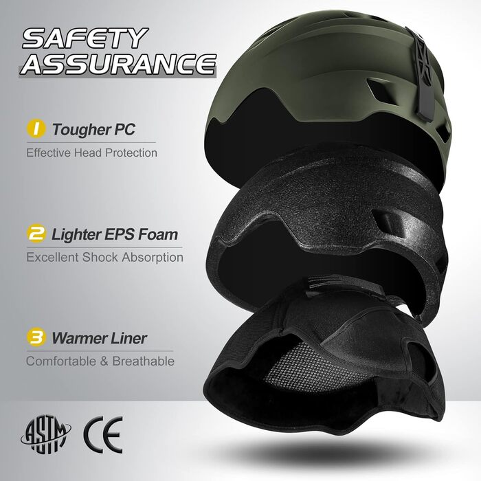 Шолом для гірськолижного спорту та маска Odoland: комплект для жінок та чоловіків, захист UV 400, спортивний стиль, розмір L (59-63 см)