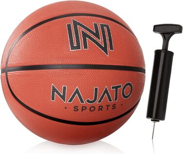 Баскетбольний м'яч NAJATO Sports розмір 7 з насосом, довговічний для гри на вулиці та в залі, помаранчевий