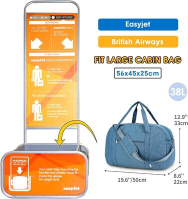 Дорожня сумка Narwey для ручної поклажі 40л, жіноча та чоловіча, EasyJet 45x36x20, спортивна сумка-вікендер, синя, без відділення для ноутбука
