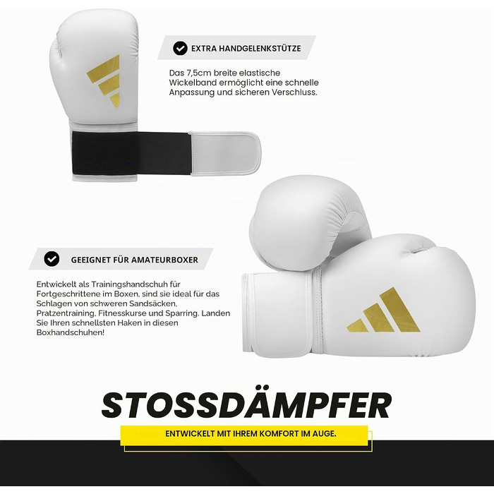 Боксерські рукавички Adidas Speed 50 для дорослих, 14 oz, білі/золоті — комфортні та довговічні