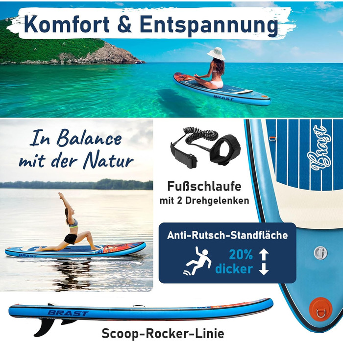 Надувний SUP-борд BRST Tropic | Комплект для станд-ап паддлбордингу | 320x81x15 см | 6 дизайнів | 5 років гарантії | з аксесуарами | 2-в-1: SUP та каяк | кріплення для Action Cam, фіксатор для ноги, насос, рюкзак (Sunset)