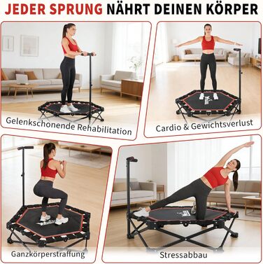 Складаний фітнес-батут для дому з регульованою ручкою, навантаження до 150 кг, Ø 86.5 см, для дорослих та дітей (Colorful)