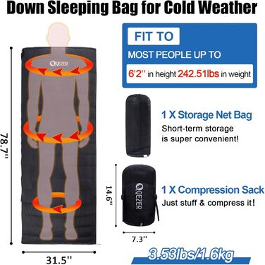 Спальний мішок ультралегкий, компактний для кемпінгу та трекінгу, 3-4 сезони, Outdoor/Indoor (Чорний, 0°C)
