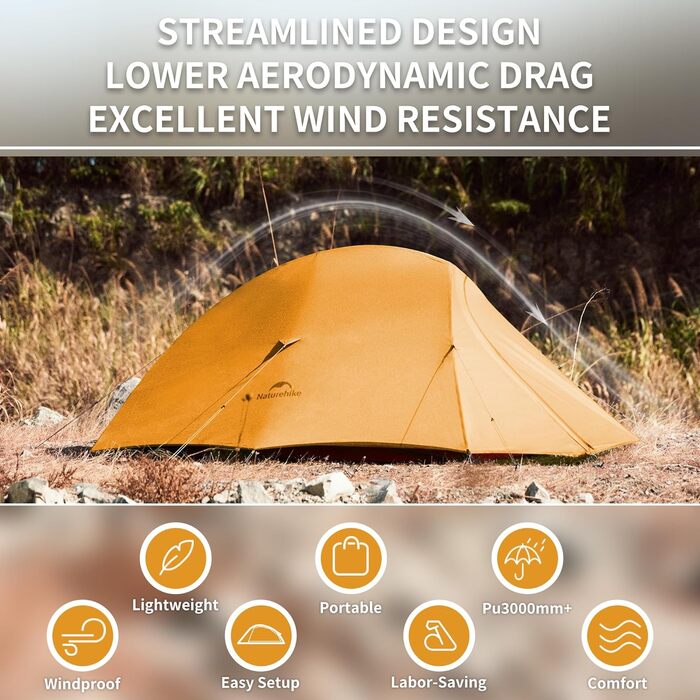 Намет Naturehike Cloud Up Pro для 1 особи: легкий, куполоподібний, водонепроникний, для кемпінгу та трекінгу (Orange 210T)