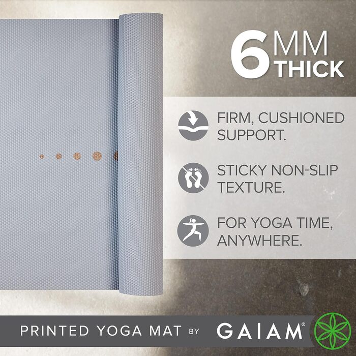 Йогамат Gaiam 6 мм, фіолетовий, з малюнком, антиковзка, для йоги, пілатесу та фітнесу
