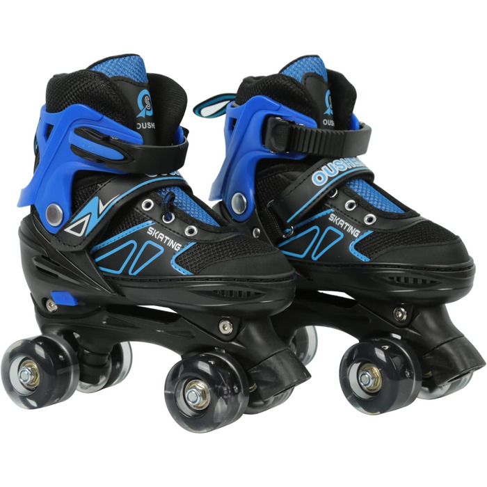 Роликові ковзани класичні для дівчаток та хлопчиків, з/без світлодіодами, розмір M (32-37) (S (27-32), блакитно-чорні)