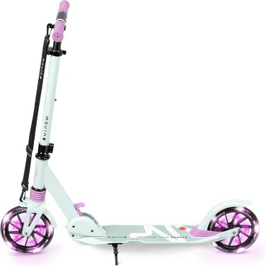 Електросамокат Movino City Light для дітей та підлітків: LED, амортизатори, колеса 180мм, регульований кермо, протиковзкі ручки (М'ятний/Рожевий)