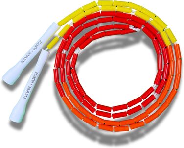 Стрибкове канат Elevate Rope Professionelles Perlen - 3м, регульований, якісні намистини та полішнур - для фрістайлу, кардіо та трюків. Підходить для всіх рівнів, для використання в приміщенні та на вулиці (червоний/помаранчевий/жовтий/білий)