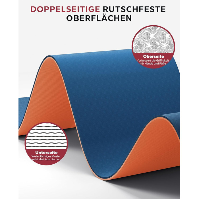 Йога мат HAPBEAR XXL 183x91x6 мм - неслизька, для фітнесу, з гумовими стрічками та сумкою, блакитно-помаранчевий