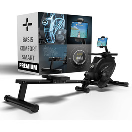 Гребний тренажер SportPlus для дому, складаний, з тихою магнітною системою гальмування, комп'ютер для тренувань, фітнес-обладнання для дому, Indoor гребний тренажер, сумісний з додатком (Premium)