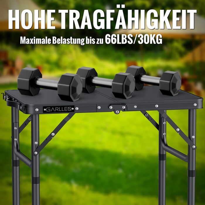 Складаний туристичний стіл Garllen 87x40 см, 3 висоти (26/48/70 см) – для кемпінгу, пікніка, саду, грилю