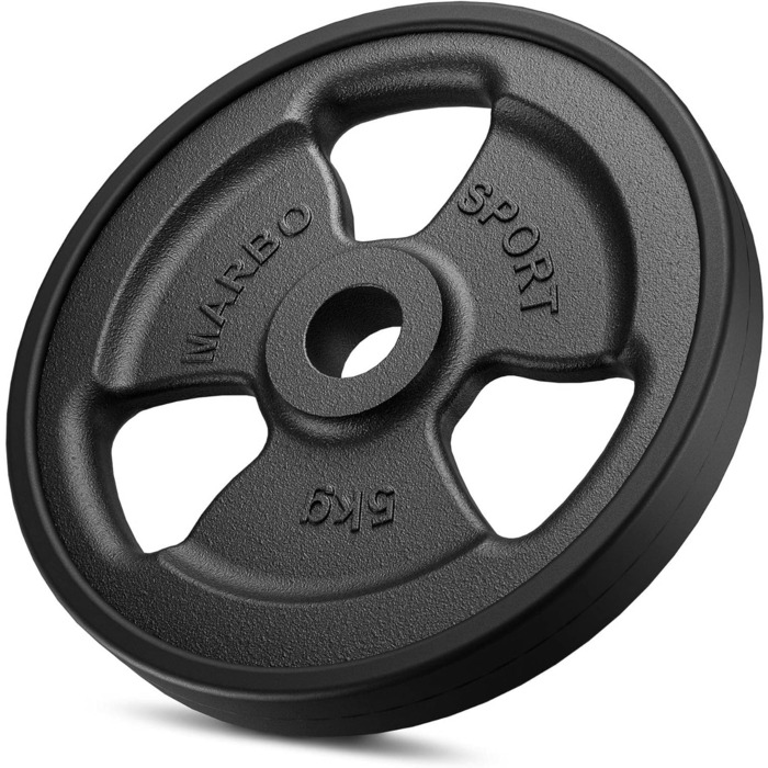 Набір гантельних дисків Marbo Sport Tri-Grip з чавуну з гумовим покриттям, Ø31 мм, різна вага