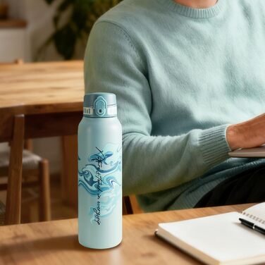 Термос-пляшка UZSPACE 1л (970мл) з нержавіючої сталі, ізольована, з 1-клік відкриванням, без витоку, для спорту, фітнесу, подорожей, зелений