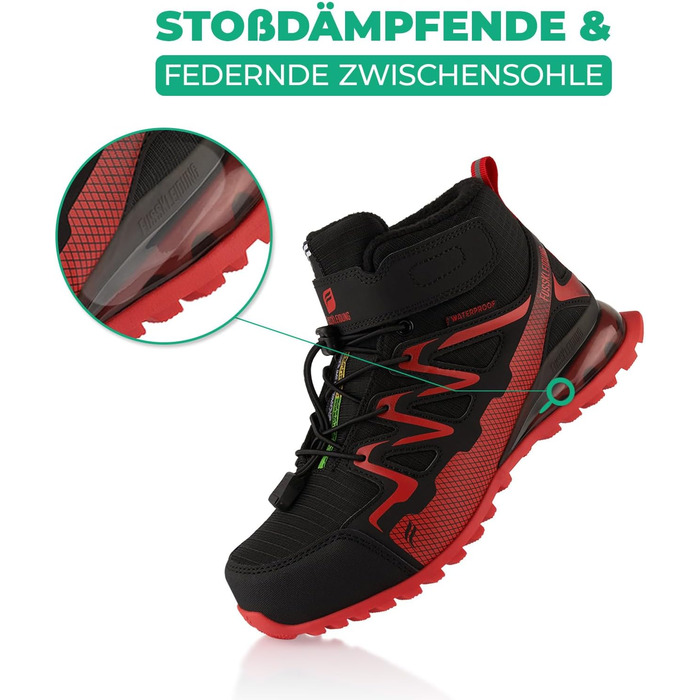 Зимові черевики для жінок та чоловіків, водонепроникні, з утепленням, для піших прогулянок (41 EU, Чорний/Червоний)
