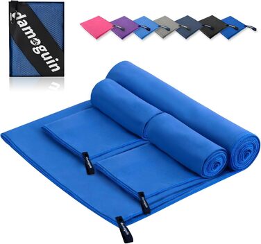 Набір рушників Damoguin 3 шт. з мікрофібри, великі (180x80 см) та 2 шт. маленькі (80x40 см). Швидковисихаючі рушники з мікрофібри для спорту, пляжу, ванни та подорожей (темно-синій)