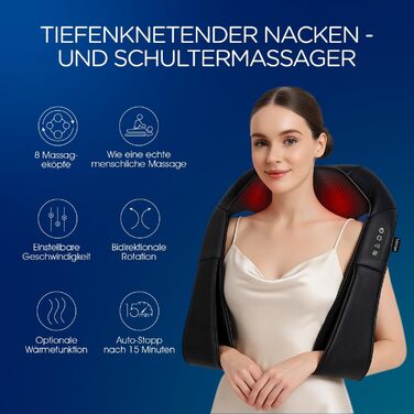 Масажер для шиї та плечей Shiatsu електричний 4D з глибоким розминанням для спини та всього тіла, чорний