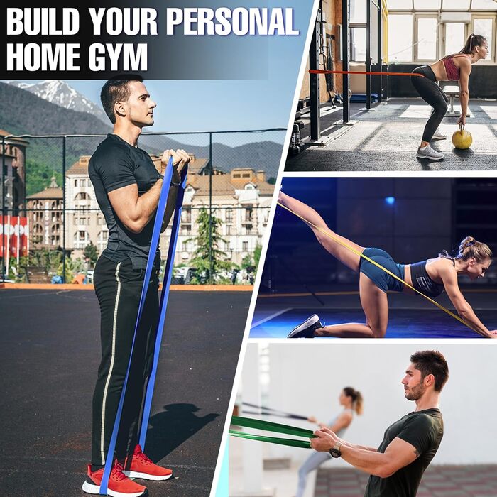 Фітнес-гумки WuGU: набір з 4 рівнями опору для силових тренувань, йоги та пілатесу (жовтий, оранжевий, зелений, синій)