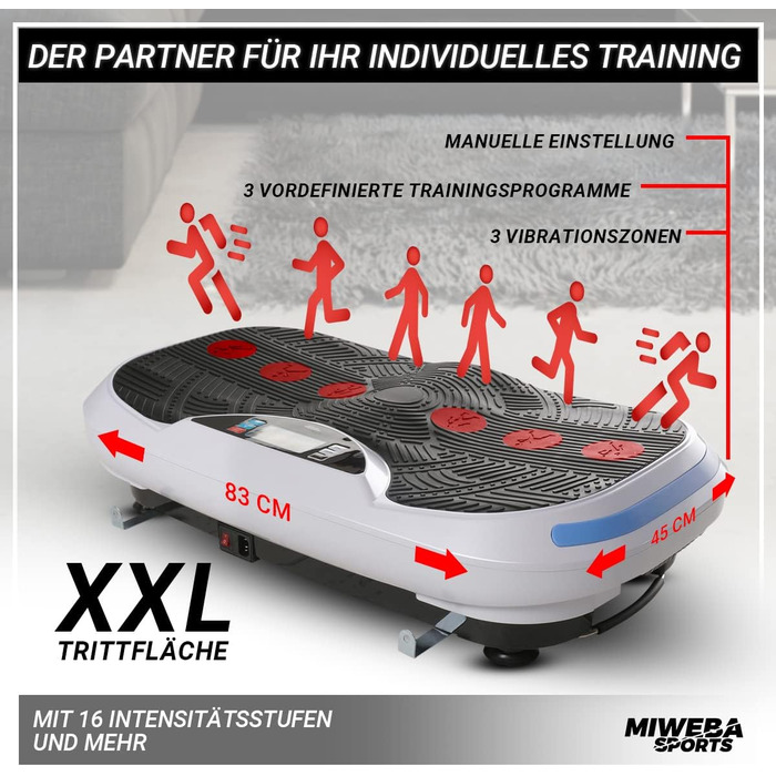 Платформа для фітнесу Miweba Sports 4D Wave MV300, 800 Вт, Bluetooth, браслет-пульт, тренувальні стрічки, для схуднення, спалювання жиру, домашній тренажер, 3 роки гарантії, чорна
