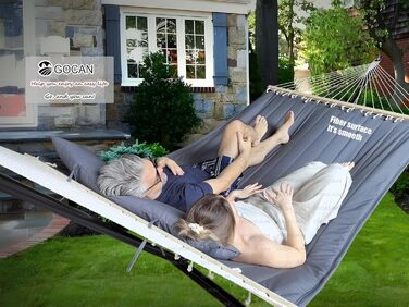 Гаммак GOCAN XXL для 2 осіб, 220x150 см, 330 см, 300 кг, бавовна, для відпочинку на природі, в саду, вдома, для дітей, сірий в смужку