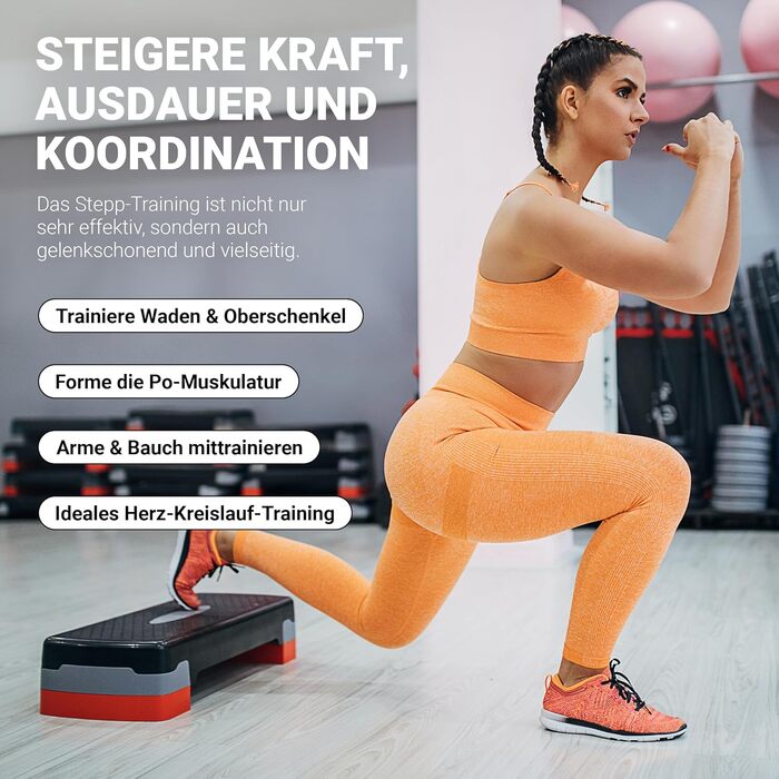 Фітнес степ-платформа MSPORTS для дому, регульована висота, чорна, з плакатом вправ та безкоштовним додатком