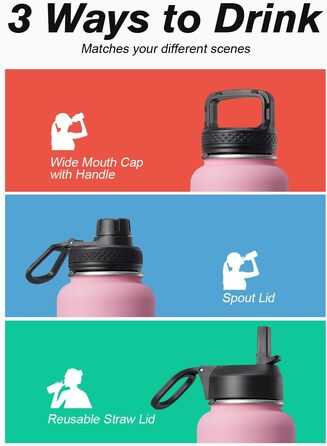 Термос-бутилка Coolflask 1180 мл з трубочкою, 3 кришки, металевий, вакуумний, для спорту та офісу, Bubble Gum