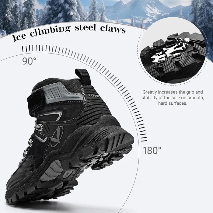 Зимові черевики для хлопчиків ASHION, 39 EU, чорні: утеплені, для трекінгу та ходьби