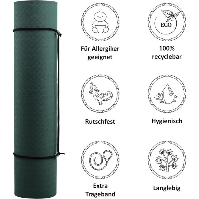 Йога мат GeckoGrip Sensi-Plus TPE 190x60x0.6 см з ремінком. Нековзна, без шкідливих речовин. Підходить для фітнесу та гімнастики