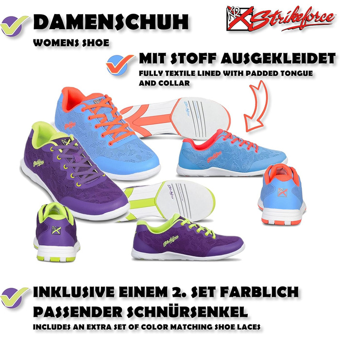 Кросівки для боулінгу KR Strikeforce з шнурівкою, двостороння підошва, спортивний дизайн, кольорові, 36 EU, блакитний/оранжевий